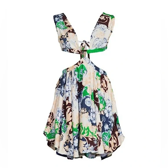 NWT Aqua Bendita Gillian Cardumen Print Cutout Mini Dress Sz Large - Picture 6 of 8